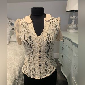 Moulinette Soeurs lace and chiffon blouse Creme Small